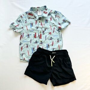 Kids Mickey Surf Print Shirt and Black Shorts Set Disney